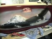 A picture of a truck tailgate in progress painted by Illusions Custom Paint and Airbrush
